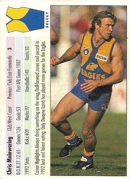 1993 Select AFL #3 Chris Mainwaring Back
